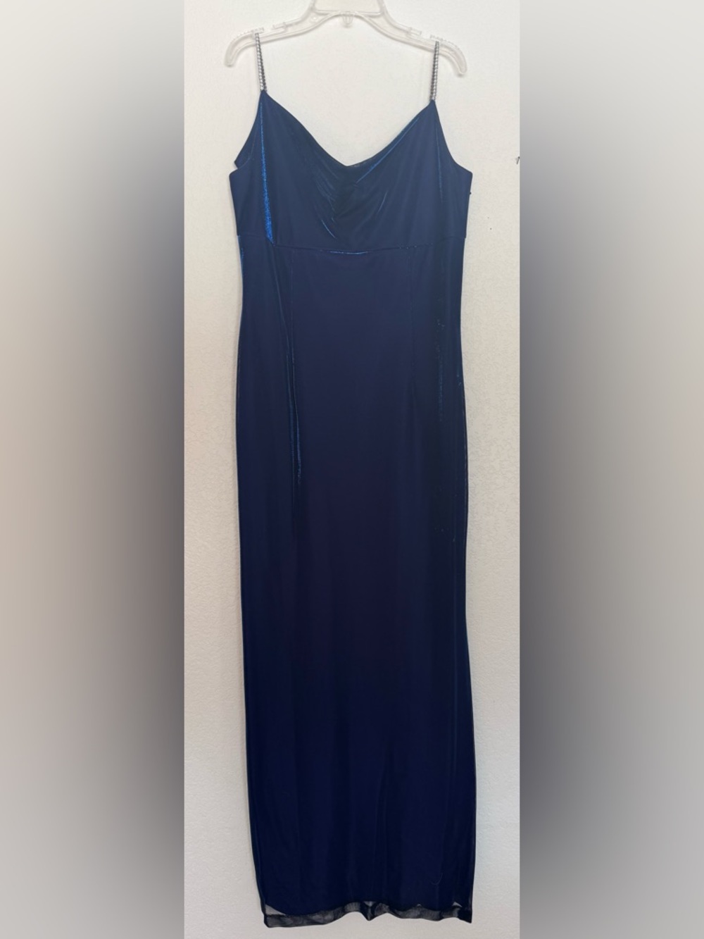 Navy Satin Slip Evening Dress with Spaghetti Straps